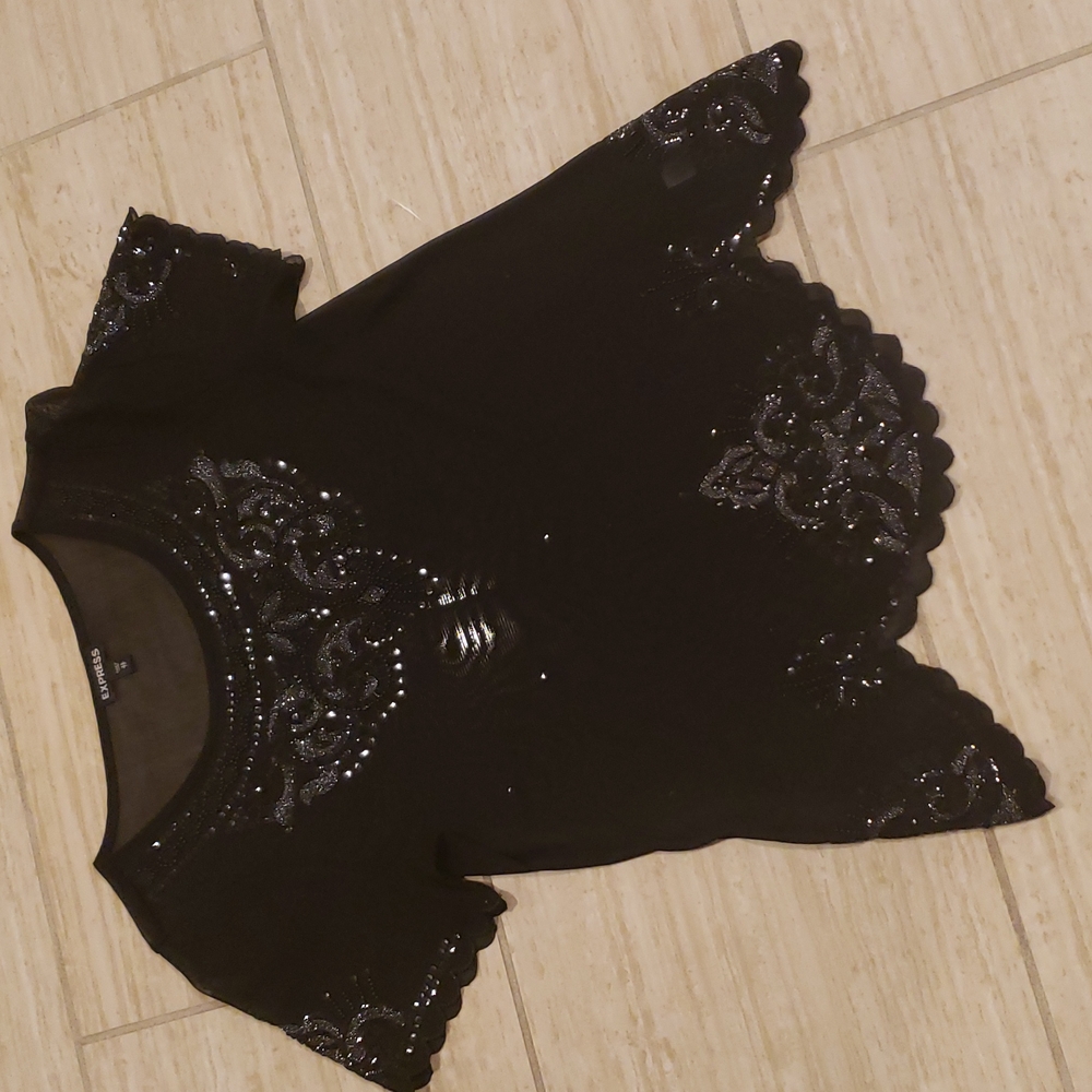 Sheer, stretchy sequins shirt - XS